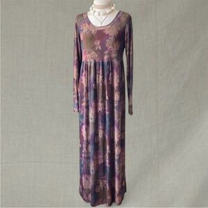 True vintage autumnal floral maxi long sleeve dress